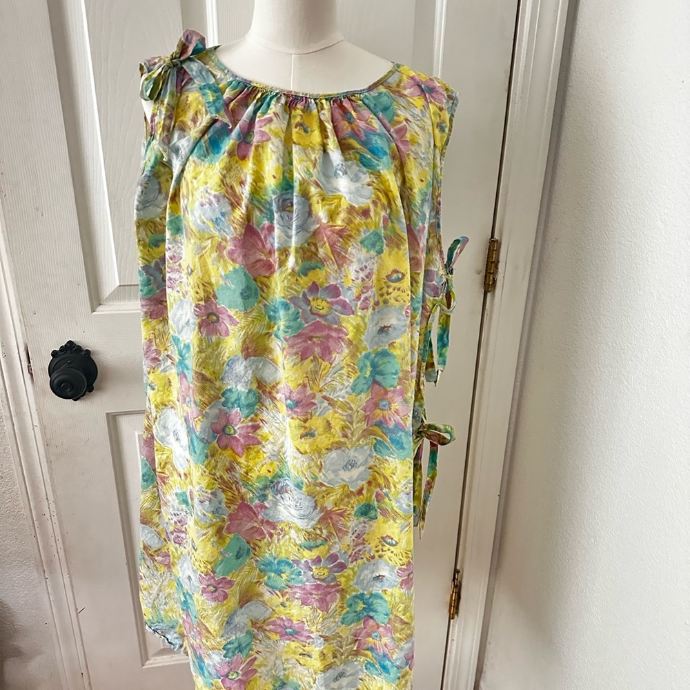 Vintage Floral Cotton Tunic Swim Cover-up Tunic Boho Cottagecore Tie Sides